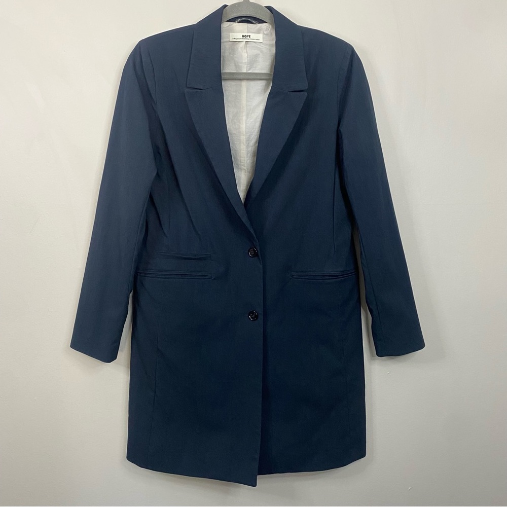 Hope by Ringstrand Söderberg Longline Cotton Blazer Trench Fine Coat Navy Medium
